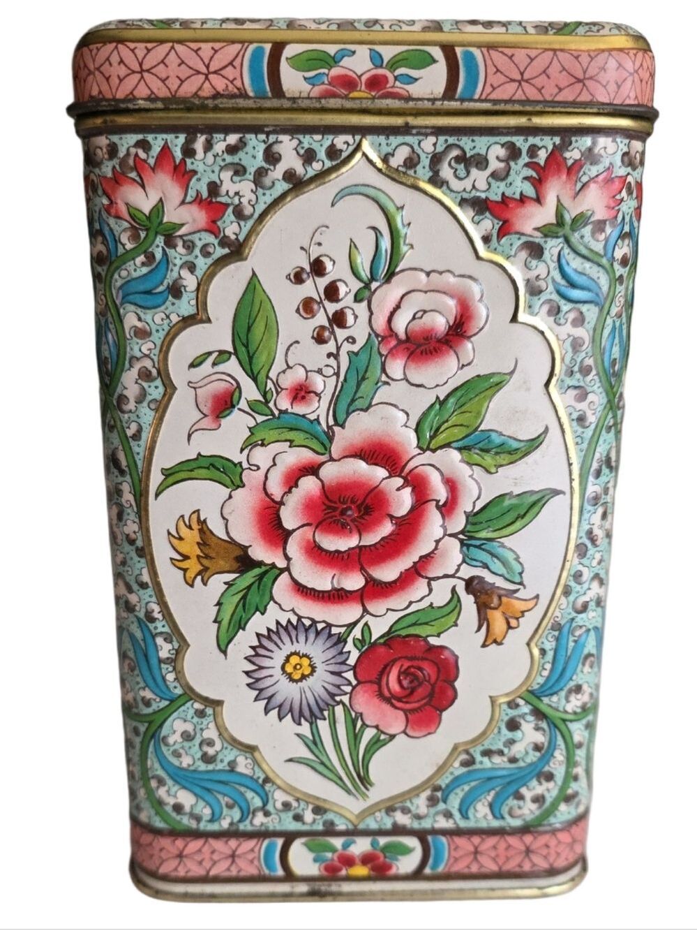 Daher Holland Vtg Canister Tin Box Storage Container Floral Chic - Hinged Lid